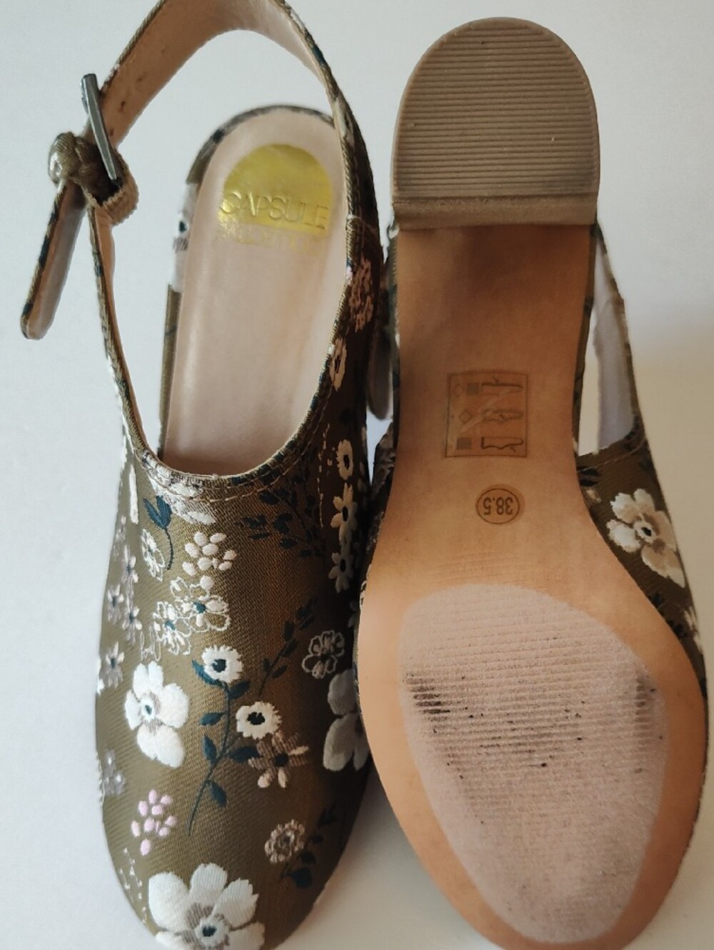 CAPSULE COLLECTIVE Brocade Floral Slingback Heels Size 38.5 US 8-8.5 - Picture 6 of 7